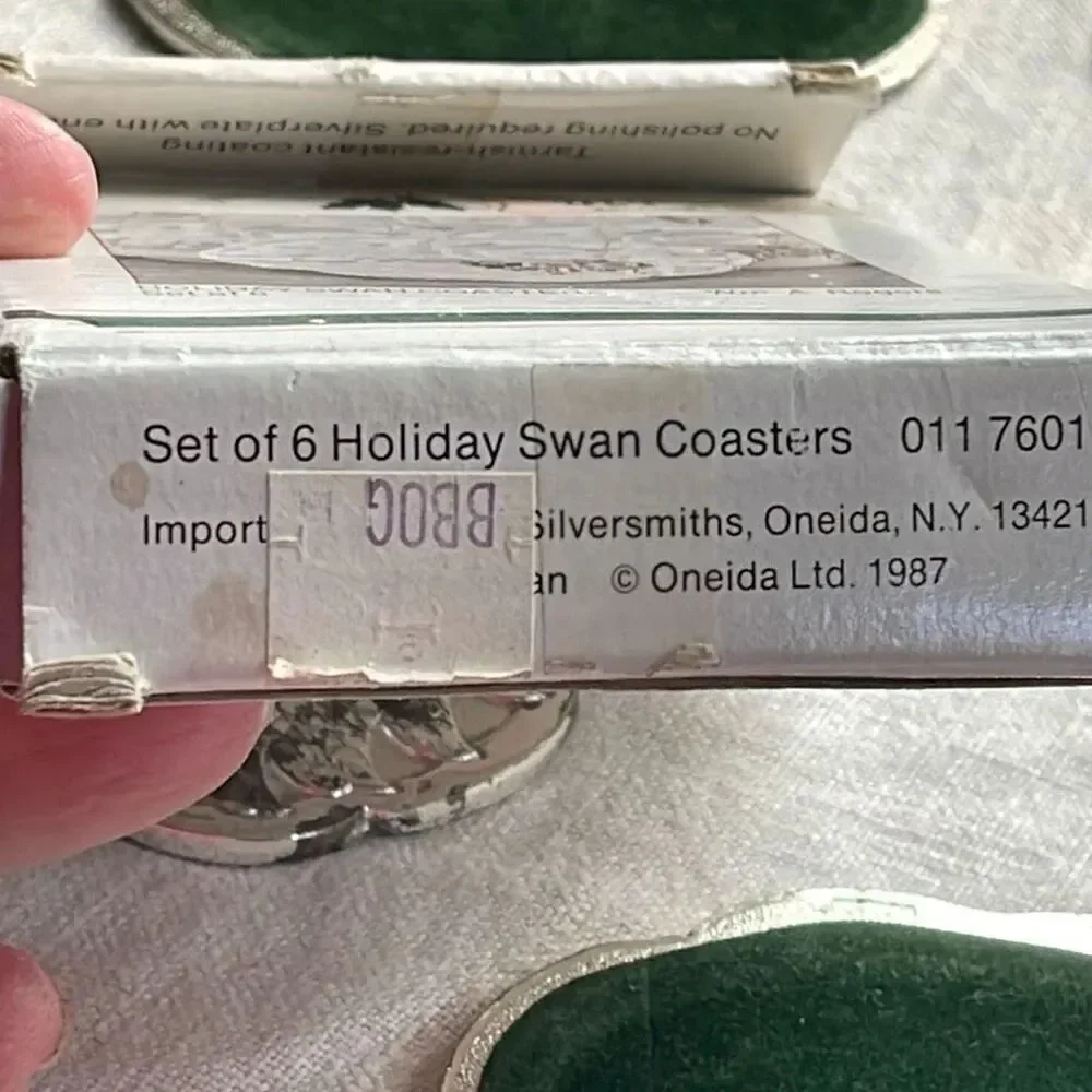 Holiday Swan coasters set of 6 in original box. Wm.A.Rogers.